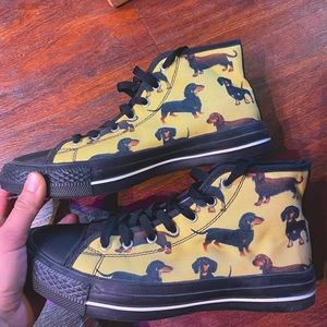 Dachshund high top shoes sneakers yellow